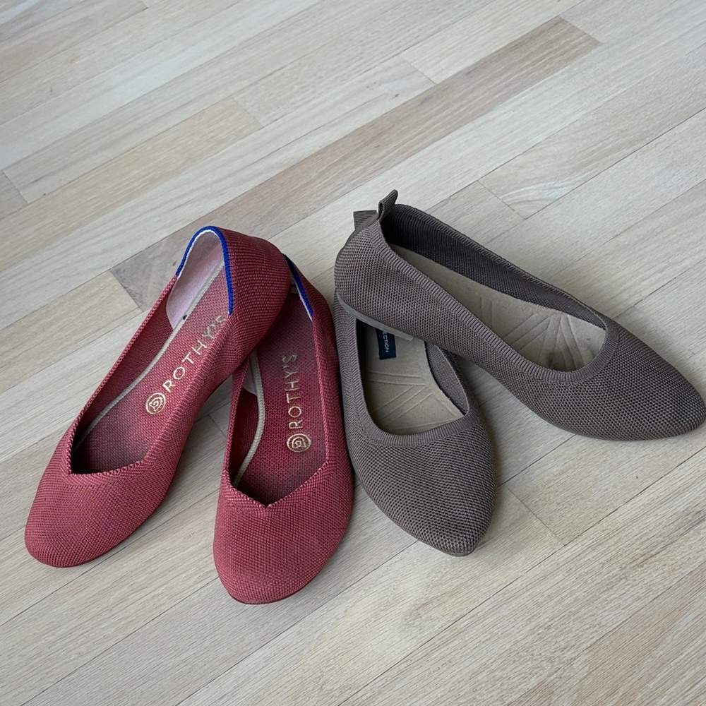 Rothy's Women's Flats in Coral and Taupe